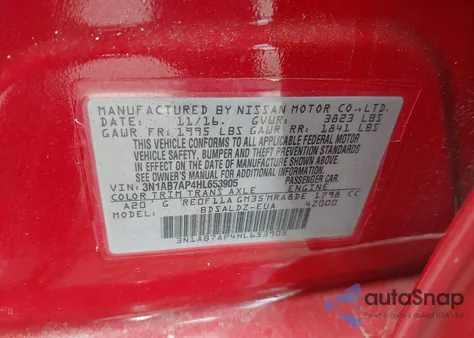 2017 Nissan Sentra Sv z USA, uszkodzony, nr VIN 3N1AB7AP4HL653905